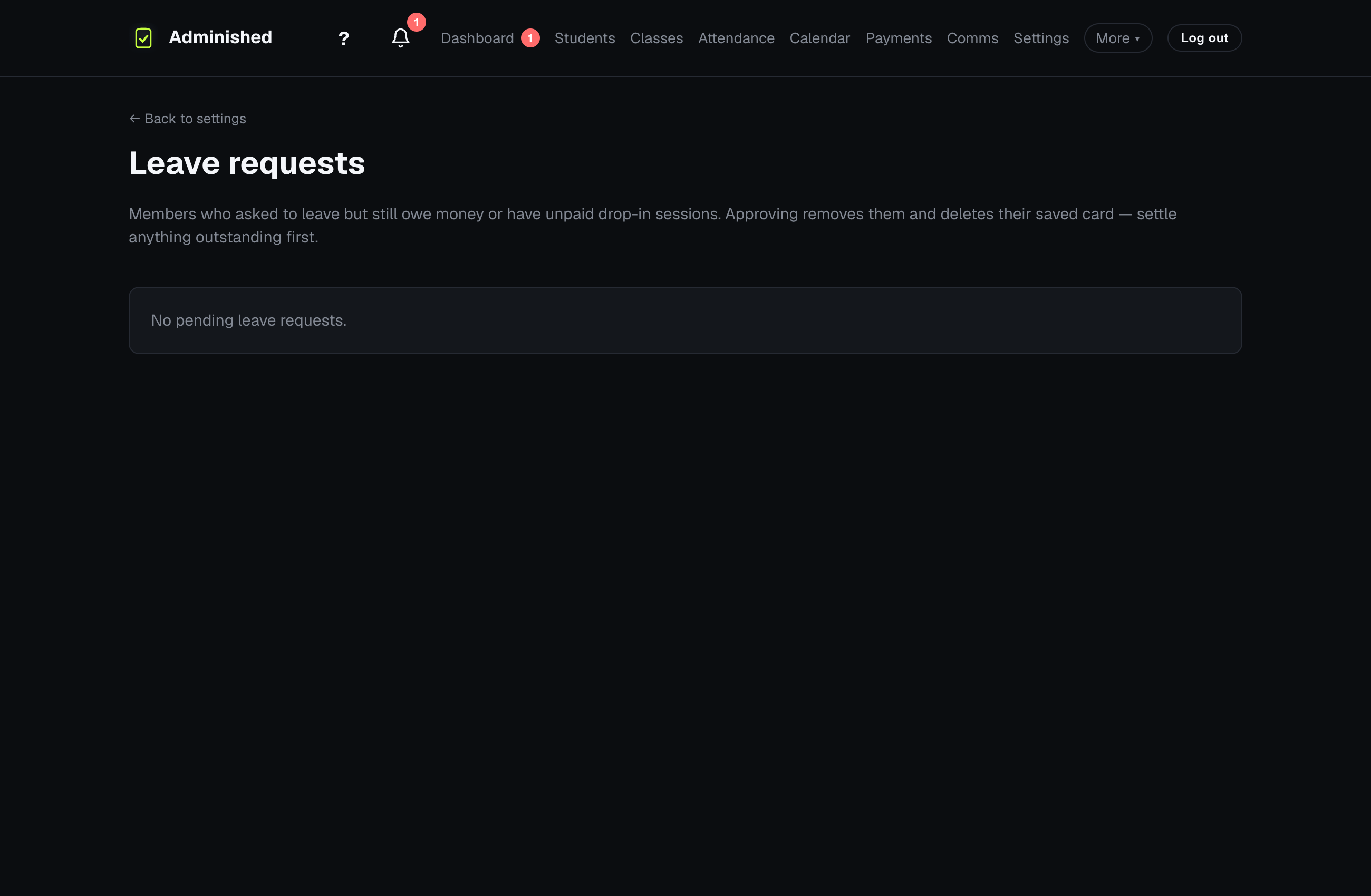 The absence notifications screen showing options to report a child as absent or running late