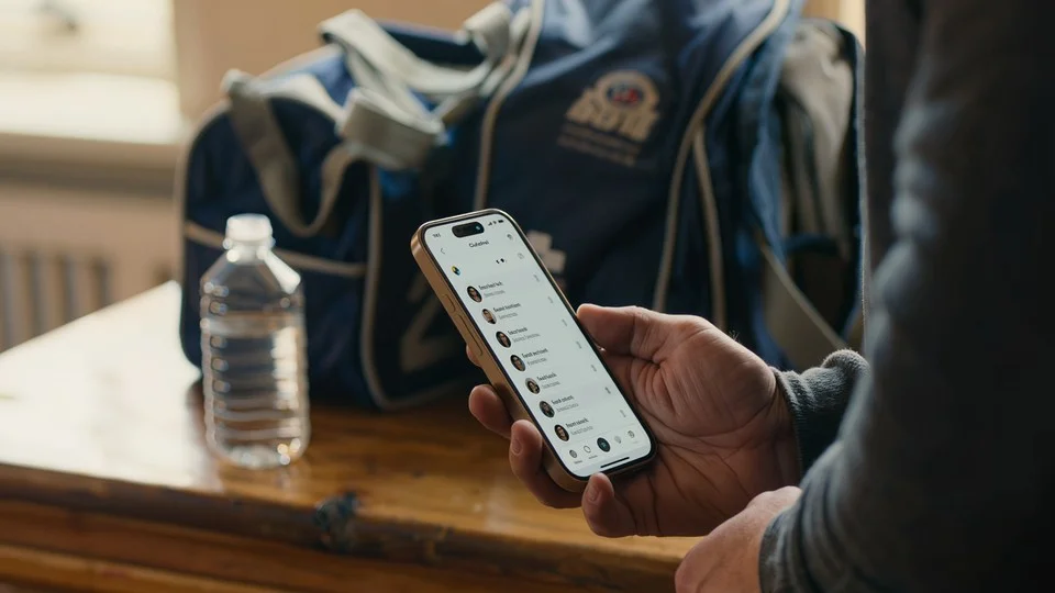 Coach reviewing student list on phone